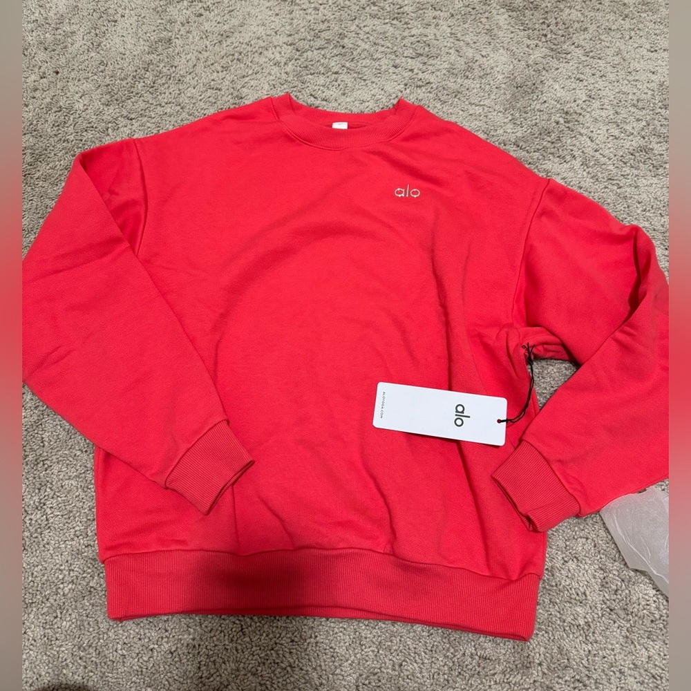 Alo Yoga Accolade Candy Red Crew Neck Pullover - Size Small